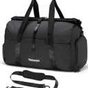 Tolaccea Gym Duffel Bag, Travel Bags Foldable Sports Duffle with Shoe Compartment & Wet Pocket, Lightweight & Water-Resistant, Perfect for Workout, Weekender Overnight & Carry-On Expandable (Black)