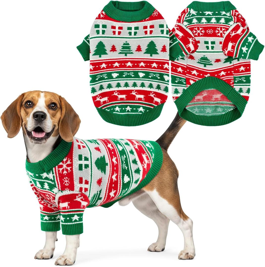 Puppy Cat Christmas Sweater Dog Xmas Round Neck Sweater Pet Christmas Tree Pullover Knitwear Clothes Xmas Elk Apparel Outfit for Cat Dog XXL
