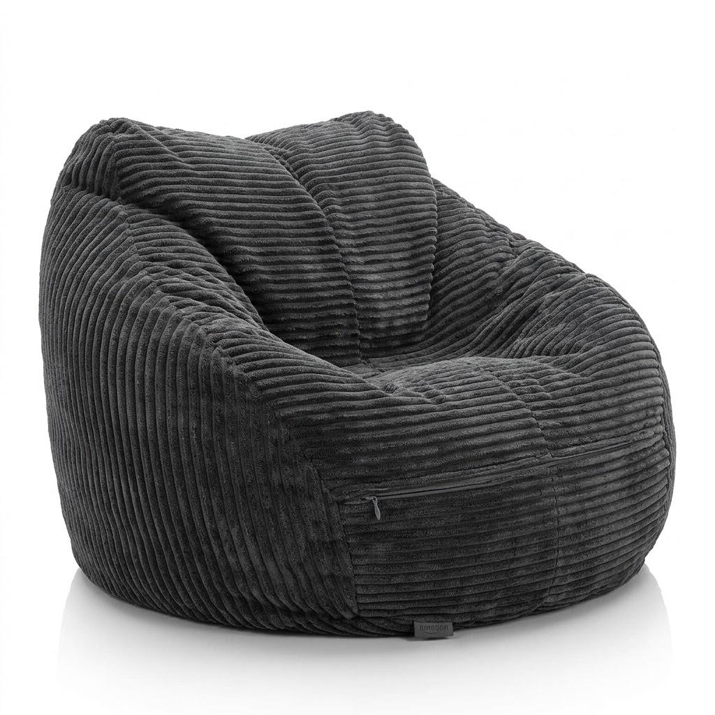 Oversized Corduroy Bean Bag Chair for Adults, Memory Foam Beanbag Sofa with 3 Pillows and Armrest, for Living Room, Bedroom, Dorm, No Assembly (Dark Grey)