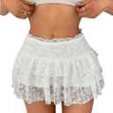 BEAUDRM Women's Y2K Lace Ruffle Skirt Going Out Party Rave Club Date Night Mini Skirts S