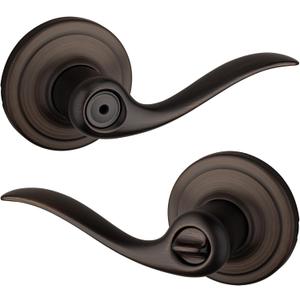 Kwikset Tustin Interior Privacy Door Handle with Lock, Metal, Door Lever For Bathroom and Bedroom, Venetian Bronze Reversible Keyless Turn Lock, with Microban Protection (1 Pack)