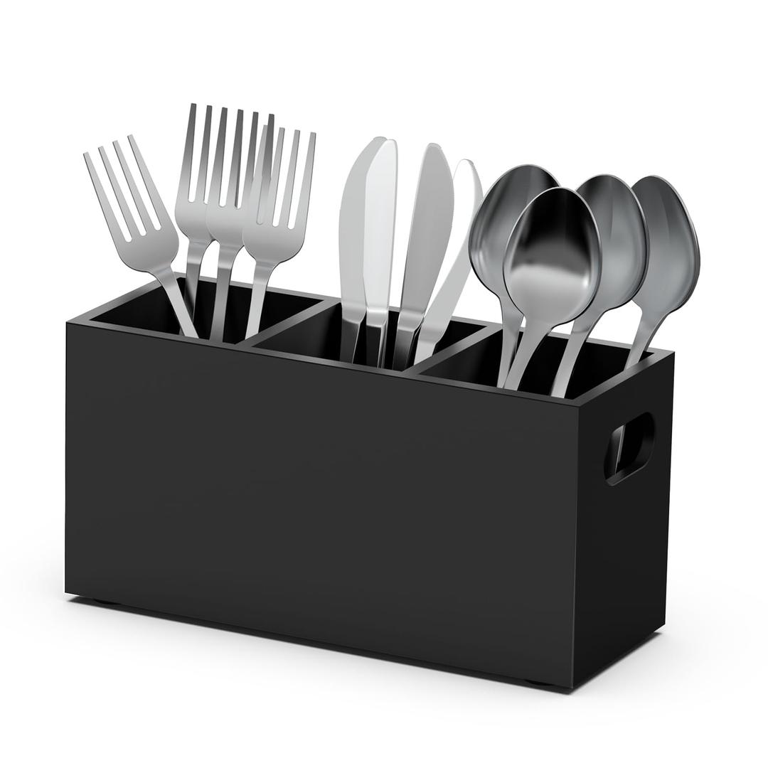 KZLCAKK Silverware holder, Wooden silverware organizer, Utensil holder for party, Utensil holder for party for Countertop Spoon, Black