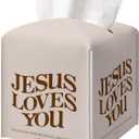 Christian Bible Tissue Box Cover Jesus Loves You 1 John 4:19 Bible Verse Religious Decorative Aesthetic Square Faux Leather Tissue Box Holder Dispenser, 5.3x5.3x5.3 Inch