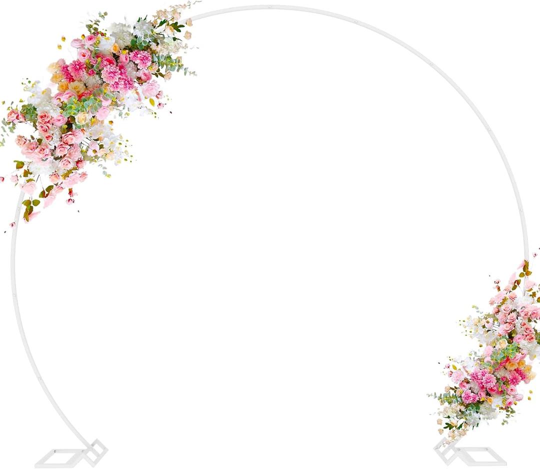 Wokceer Wedding Arch 8FT Round Backdrop Stand Balloon Arch Stand White Circle Balloon Arch Frame for Wedding Ceremony Birthday Party Anniversary Valentine Celebration Decoration