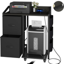 Printer Stand with Storage, Lateral Office Filing Cabinets with Power outlets & USB Charging Port, File Cabinet with Large Printer Stands for Home Office, Shredder Stand Rack (Black)