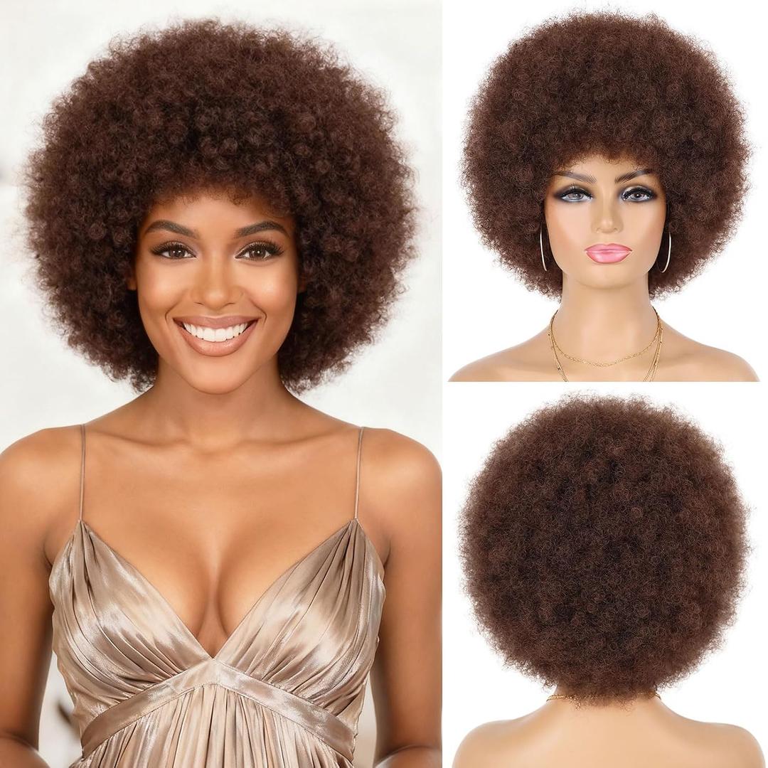G&T Wig 70s Afro Wigs for Black Women, Dark Brown Afro Puff Wigs Bouncy and Soft Natural Looking Full Wigs for Daily Party Cosplay Costume(Dark Brown)