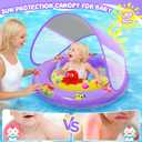 Baby Pool Float with Canopy, Inflatable Baby Swim Float with UPF50+ Sun Protection, Toddler Infant Pool Float with Toy Play Console Adjustable Safety Seat for Kids Girls Boys Aged 6-36 Months