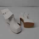 Uacllcau Platform Boots for Women Mid Calf Boots Square Toe Chunky High Heel Boots Side Zipper Ankle Booties (7.5, White)