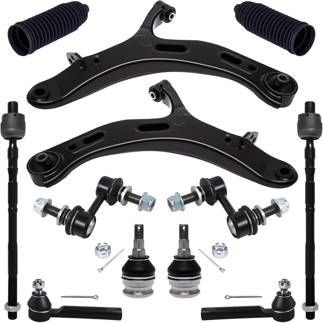 TUCAREST 12Pc Suspension Kit Fit For 2010-2014 Su-baru Legacy, 2 Front Lower Control Arm Ball joint + 4 Outer Inner Tie Rod + 2 Sway Bar + 2 Boots [# 522-831 522-832 K750422 EV800049 ES3712 K9513]
