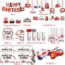 Emergency Vehicle Birthday Decorations for Boys, 191 PCS All-in-One Fire Truck Ambulance Police Car Party Supplies Includes Banner Plates Tablecloths, for Firetruck Party Decor, Serves 25