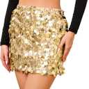 Sequin Skirt for Women Stretchy Bodycon Mini Skirts Sexy Sparkly Skirt Glitter Shiny Skirt Night Out Party (Large, Gold)