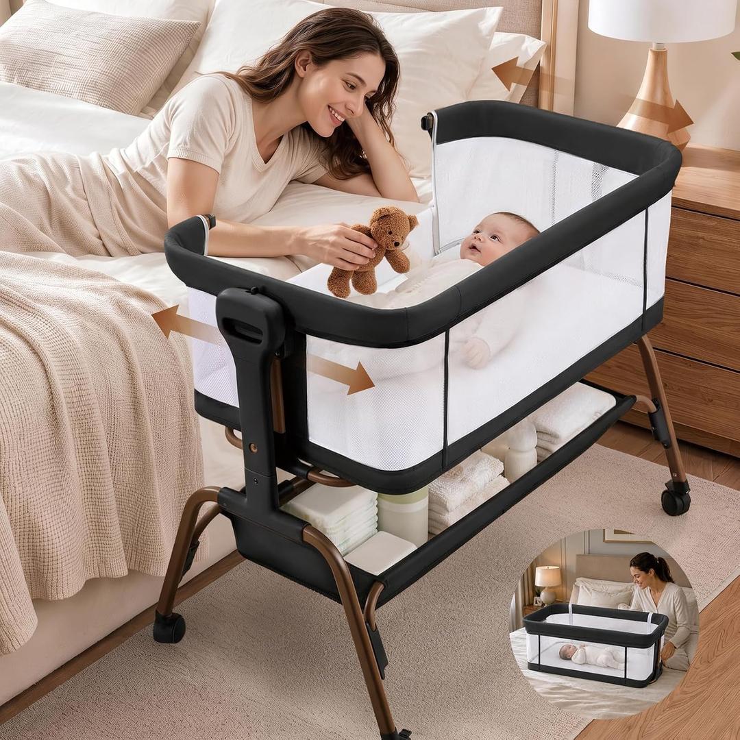 4 in 1 Baby Bassinet, Rocking Bassinet, Bedside Bassinet for Baby, Black, Crib