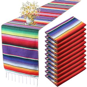 Tegeme 12 Pcs Mexican Table Runners 14 x 84 Inch Mexican Serape Table Runner Decor Blanket Fringe Cotton Table Runner Decoration for Cinco De Mayo Party Wedding(Classic Style)