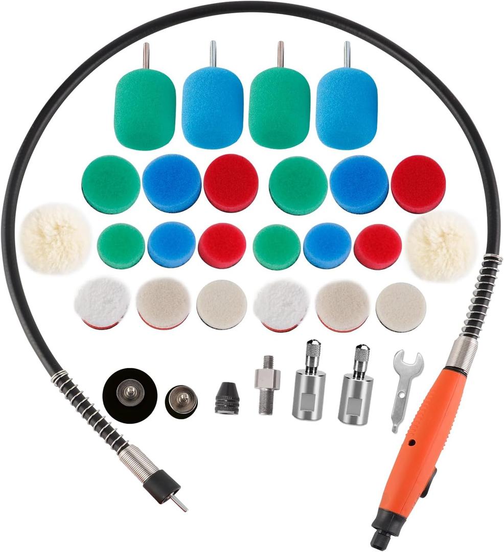 Mini Buffing Polishing Pads, 30Pcs Mini Detail Polisher Pads Use On Rotary Tools, Cordless Electric Drill, Polisher Tool for Tight Area Detailing Polishing, for SPTA Polisher -SP-DP030USA (30Pcs DETAIL POLIHSING SETS + FLEXIBLE SHAFT)
