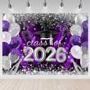 Mocsicka 2026 Purple Graduation Backdrop 10x8ft - Purple Silver Congrats Grad Graduate Party Decorations Background, Class of 2026 Photography Backdrops