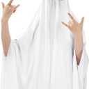 1 Pcs Halloween Adult Hip Hop Ghost Costume Set White Cloak Black Sunglasses Hat Necklace Fancy Ghost Dress Cosplay (Large)