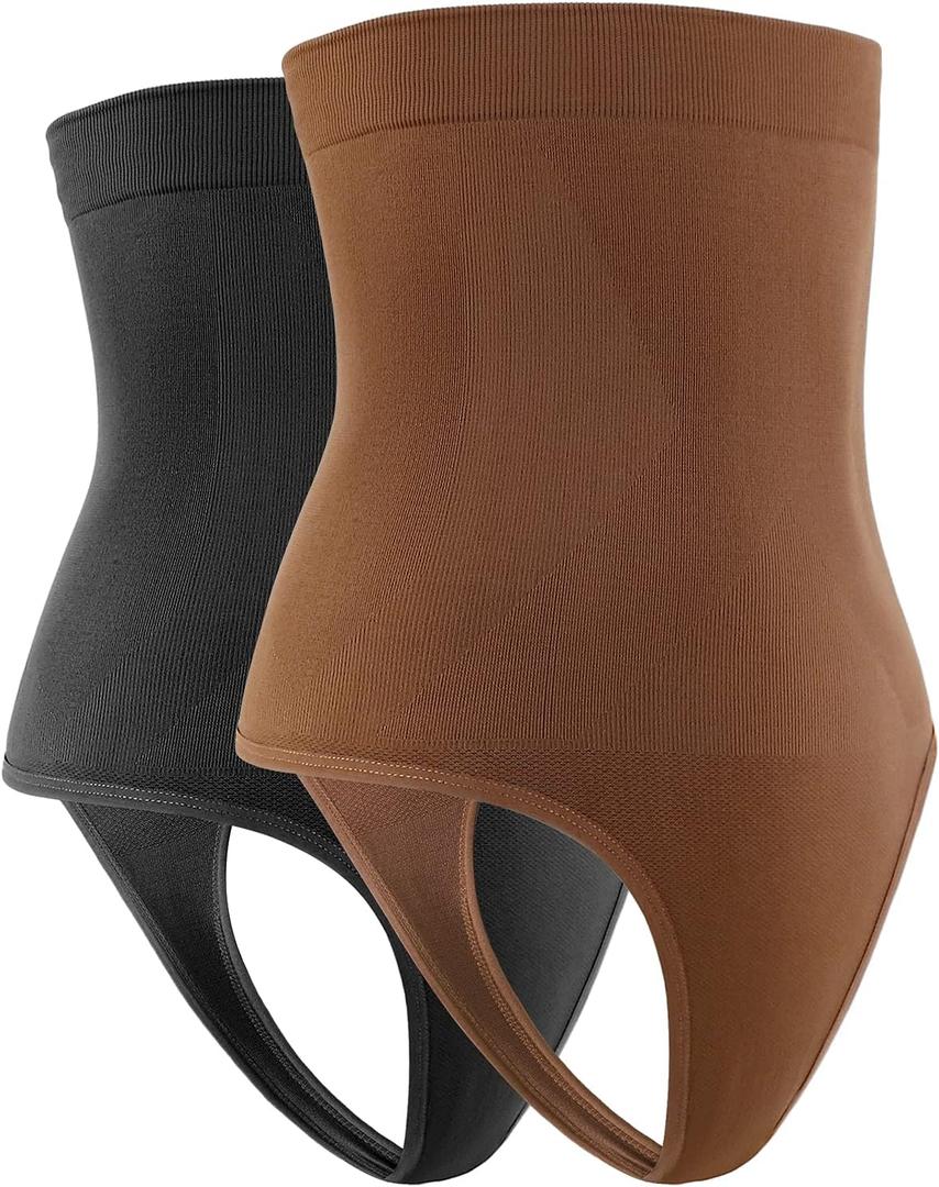DREAM SLIM Women's High-Waist Seamless Body Shaper Briefs Firm Control Tummy Thong Shapewear Panties Girdle Underwear (Medium-Large, Nude 2/Black 2 Pack)