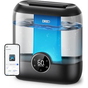 Dreo Smart Humidifiers for Bedroom, 6L Top Fill Supersized Cool Mist Humidifier for Large Room, 60 Hour Runtime, Quiet Ultrasonic Humidifiers for Plants, Baby, Indoor, Home, Night Light, Black