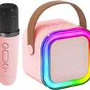 Kinglucky Mini Karaoke Machine for Kids, 2025 TOP Birthday Gifts Ideas for 3-12 Year Old Girls, Christmas Party Gifts Kids' Personal Video Players Accessories with Wireless Microphone - Pink