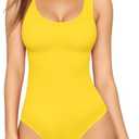 MANGOPOP Women's Tank Top Bodysuit Scoop Neck Sleeveless Body suit Sexy Backless Ribbed Tops L