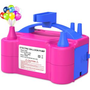 IDAODAN Electric Balloon Pump, Portable Electric Balloon Blower Machine Balloon Air Pump Dual Nozzle Rose Red 110V 600W Balloon Inflator for Party Decorations