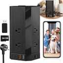 Power Strips Tower with Surge Protection & Hidden WiFi Spy Camera Black