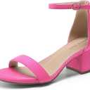 DREAM PAIRS Womens Low-Chunk Low Heel Pump Sandal, Size 8, Fuchsia/ Suede, LOW-CHUNK