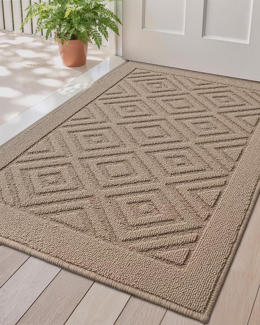 LUMI Washable Indoor Entrance Doormat 32x48, Absorbent Quick-Dry Door Mat, Dirt Trapper Non-Slip Low Profile Entryway Mats for High Traffic, Beige