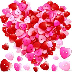 Zeyune 240 Pcs Heart Buttons Assorted Two Holes Love Shaped Cute Buttons 12.5mm 15mm 20mm 25mm for Valentine Gift DIY Crafts Scrap Booking Sewing(Red,Pink,Rose Red)