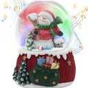Christmas Snow Globe,Musical Water Globe with 8 Music & Colourful Lights,100mm Holiday Glitter Globe,Christmas Home Decoration,Xmas Gifts for KidsBroom