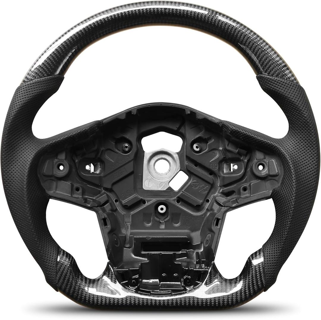 Carbon Fiber Steering Wheel Compatible with Toyota GR Supra A90/A91 2019-2022, D-Shaped Flat-Bottom Custom Steering Wheel with Nappa Perforated Leather Grip, Sport Style Upgrade Replacement