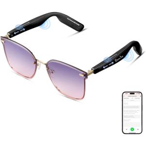 Smart Glasses for Women IPX7 Waterproof AI Glasses with Translator 150+ Language Bluetooth Glasses with Speaker,Open Ear Headphones,Touch Control Smart Sunglasses