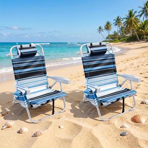 3 x 2 Pack Backpack Beach Chair for Adults Blue Stripe