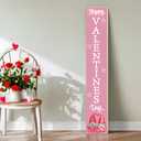 Pink Valentines Decor Valentines Porch Sign Porch Decor Gnomes Outdoor Decorations Wooden Door Decorations Indoor Outside Welcome Sign for Front Door 46.8 Inch Style 2