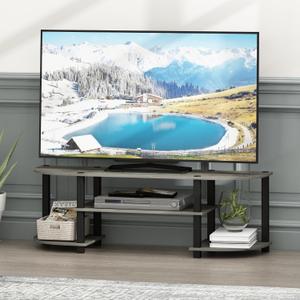 Furinno Turn-S-Tube Toolless Assembly TV Stand for TV up to 55 Inch, 3-Tier Grey Entertainment Center, TV Console for Living Room, Bedroom, Home Office, Grey Oak, Wide