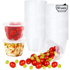 16 OZ [50 Set] Plastic Deli Food Storage Containers with Leak-Proof Airtight Lids BPA Free Disposable Togo Clear Containers for Soups, Heavy-Duty Ice Cream Microwave Dishwasher Freezer Safe