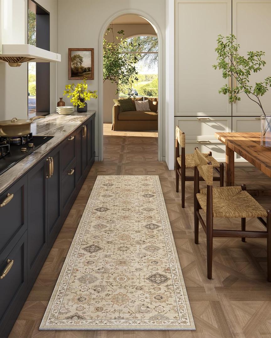 Machine Washable Hallway Runner Rug: 2'x6' Kitchen Rugs Stain Resistant Non Slip Low Pile Soft Carpet Runners for Hallways Indoor Entryway Kitchen Beside Bedroom Bathroom Farmhouse