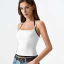 QINSEN Color Block Camisole for Women Sleeveless Halter Neck Adjustable Straps Double Lined Tank Top (White, M)