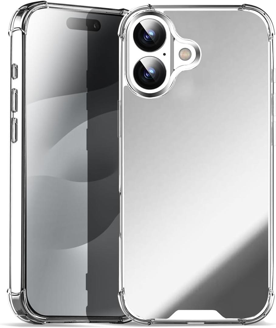 AICase Mirror Case Compatible with iPhone 17 for Girls Women Makeup, Cute Glossy Hard Mirror Back+Clear Soft TPU Bumper Slim Fit Anti-Drop Shockproof Protective Phone Cover