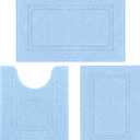 SHACOS Soft Fluffy Bathroom Rugs Set of 3 Pieces Bath Mats with U Shape Toilet Rugs Non Slip Washable Bath Rugs Absorbent Bathroom Carpet 16"x24"+20"x32"+U Shaped 20"x24", Light Blue