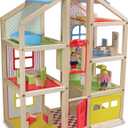 Melissa & Doug Wooden Hi-Rise Dollhouse with 15 Furniture Pieces, Garage, Working Elevator Preschool Dollhouse for Kids Ages 3+