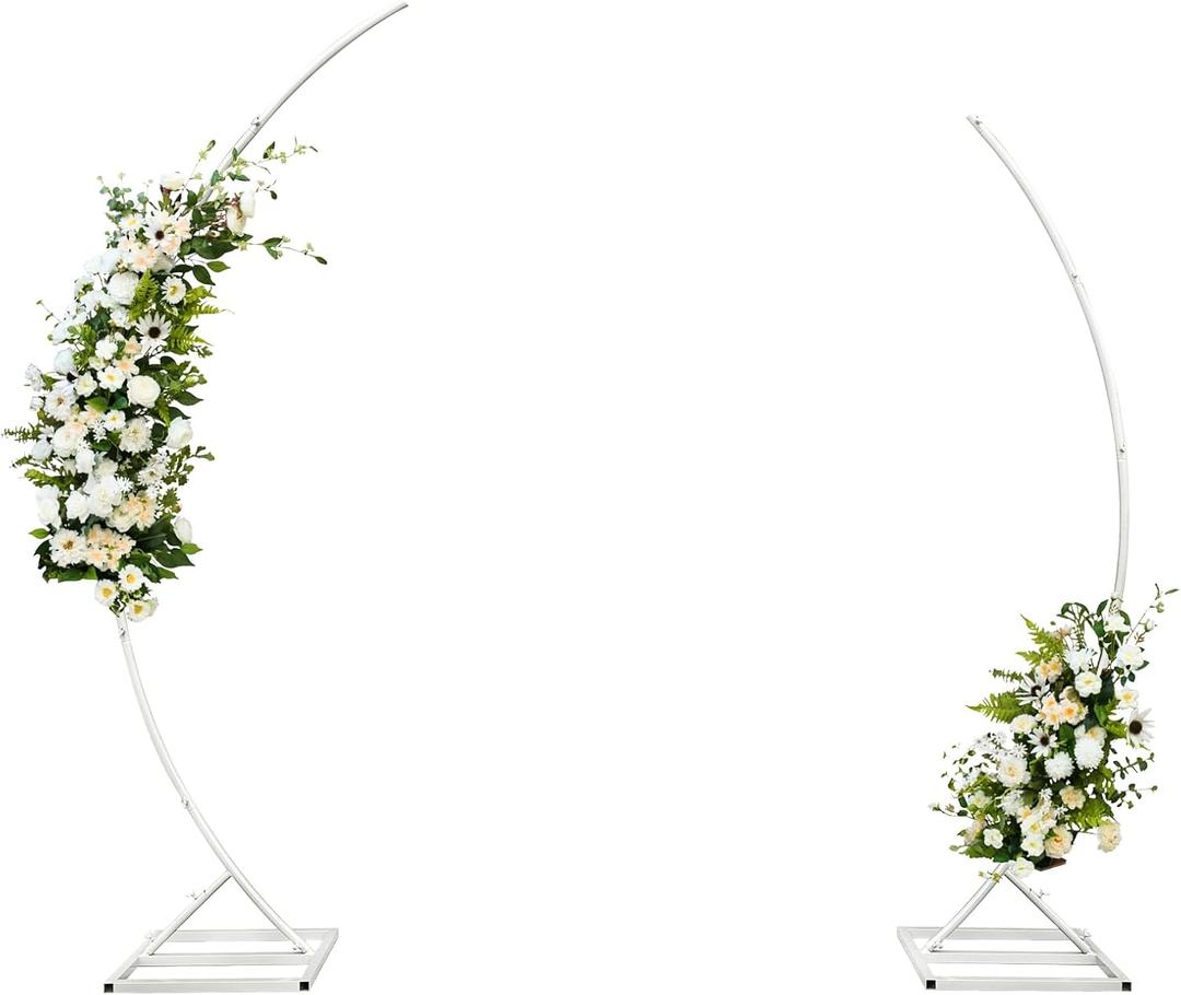 Metal Open Arch Backdrop StandHalf Moon Arch Stand Set of 2,Wedding Archs for Ceremony,Birthday,Wedding,Bridal Baby Shower,Anniversary,Floral Stand (White)