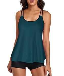 Urchics Women Tankini Swimsuit Flowy Swimdress Swimwear Two Piece Bathing Suits Dark Green XXXL