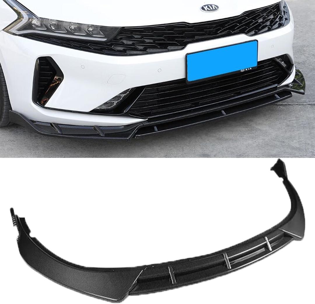 MUCO 4pcs Front Lip Spoiler Kit Fits KIA K5 EX LX LXS GT 2021 2022 2023 2024 25 26 K5 GT/GT-Line 2025-2026 Carbon Fiber Look Sport Front Spoiler Cover Guard Protection Conversion