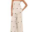 calbatic Women Polka Dot 1 Piece Outfit High Waist Wide Leg Pants Summer Lounge Set, Small