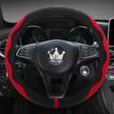 HighnessHwoo Luxury Suede Steering Wheel Cover for Cars, Soft Leather Padded Wheels Cover for Sedan, SUV, Thin Car Handle Cover, Universal Fit, Anti Slip, 14.75-15.15in, Red