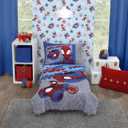 NoJo Marvel Spiderman Spidey and his Amazing Friends Spidey Time Red, Blue, and Grey 4 Piece Toddler Bed Set - Comforter, Fitted Bottom Sheet, Flat Top Sheet, and Reversible Pillowcase