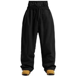 GSOU SNOW Mens Snow Pants Women Baggy Snowboard Pants Loose Fit Insulated Windproof Waterproof for Ski Hiking Winter Outdoor Black, XS