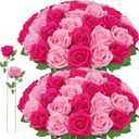 72 Pcs Artificial Roses Hot Pink, Pink Fake Silk Roses Realistic Roses Faux Flower Indoor Wedding Home Decor, Birthday Decorations