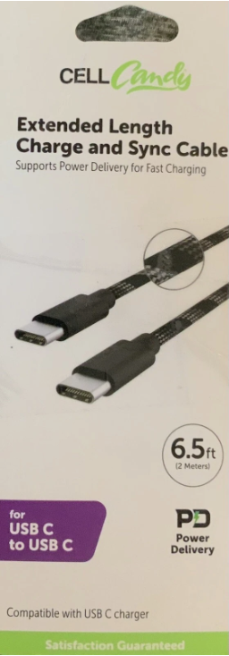 Cell Candy-Extended Length Charge & Sync Cable-USB-C to USB-C - 6.5 Ft - Black